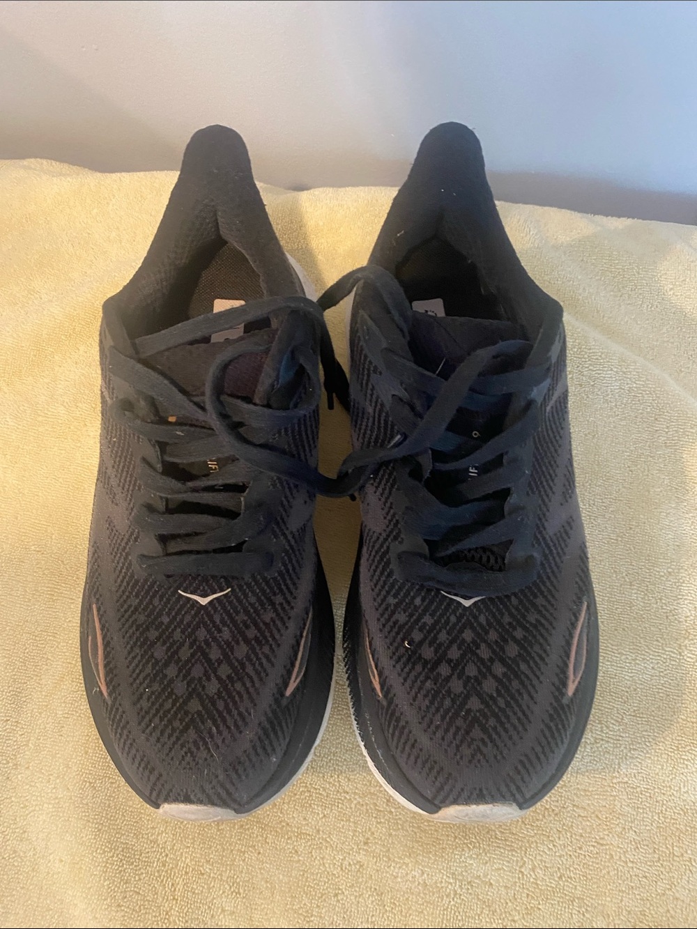Hoka Men's Black Running Shoes with Rose-Gold Accents